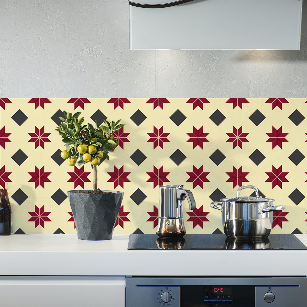 Kate - Cream & Burgundy Moroccan Tiles Vinyl Furniture Wrap