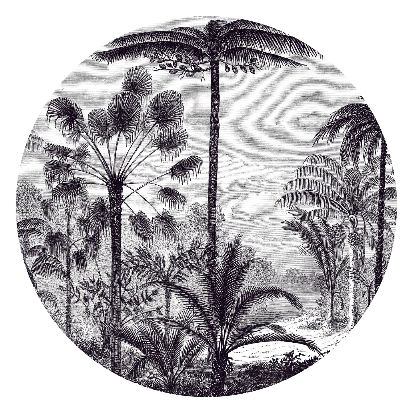 Black and white round vintage etching wall sticker from restowrap