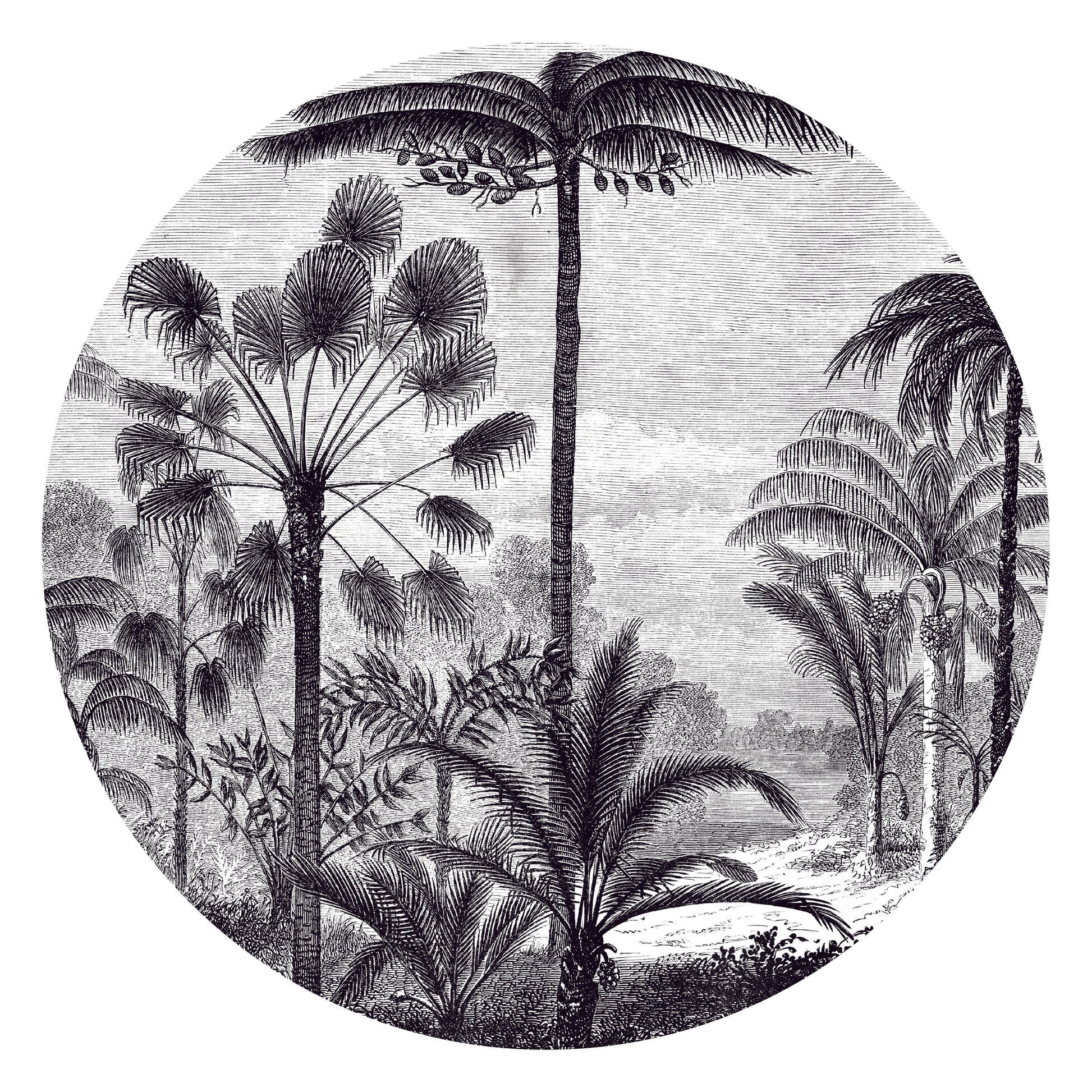Black and white round vintage etching wall sticker from restowrap