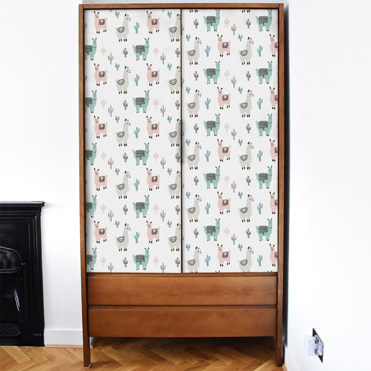 Belusen - Pink & Grey Children's Llama Vinyl Furniture Wrap