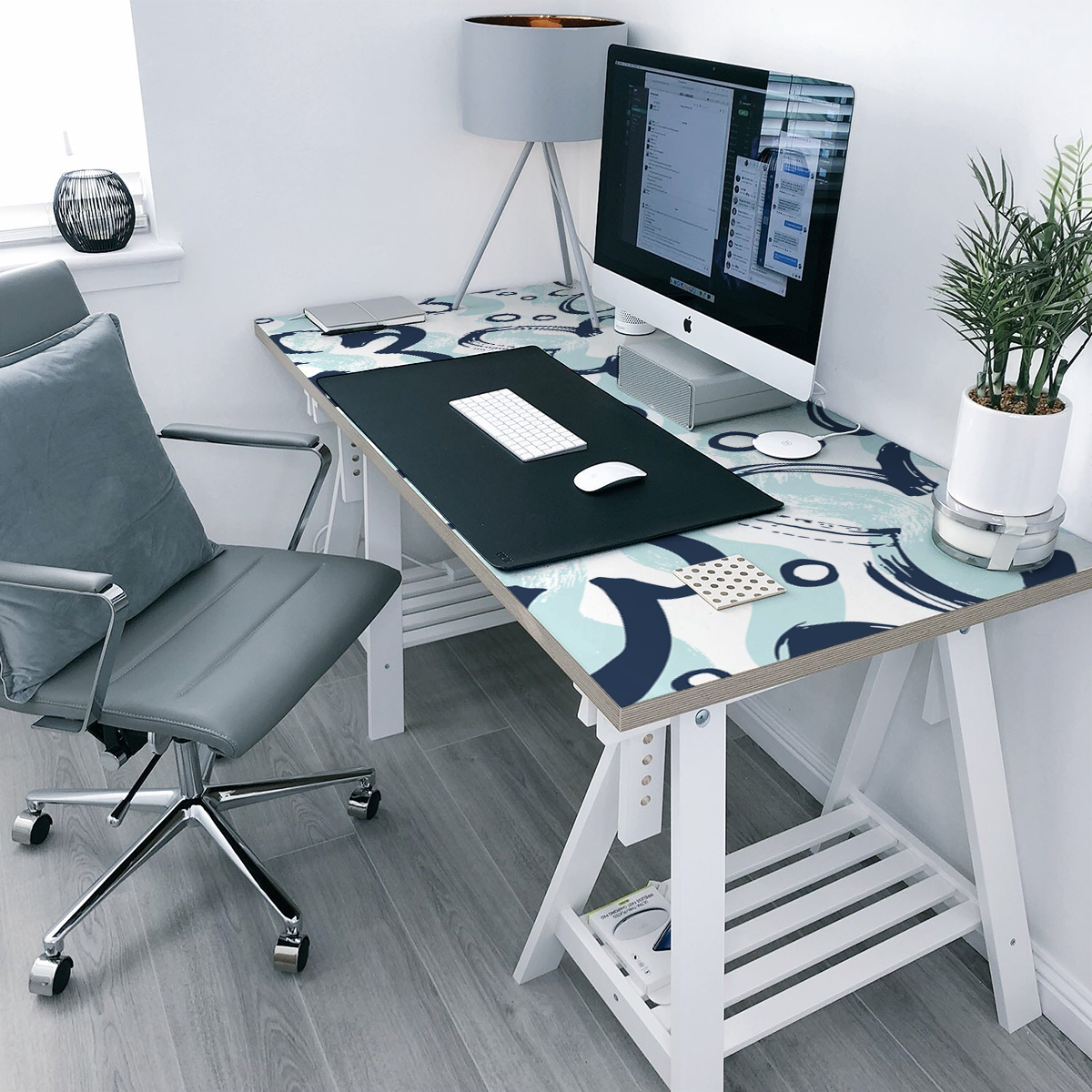 Biplic - Blue & White Abstract Clouds Vinyl Furniture Wrap