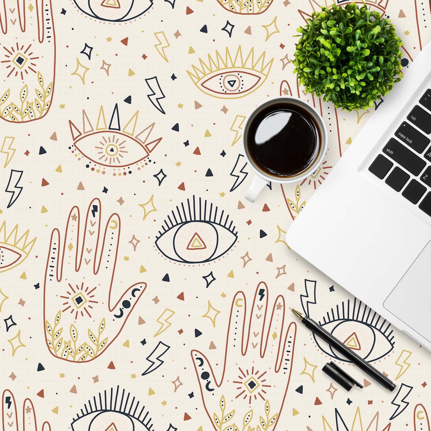 Going Boho Blue Red Mustard Eye and Hand Self-Adhesive Vinyl Wrap by RestoWrap