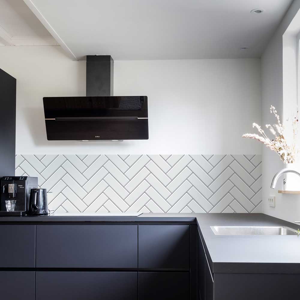 Herriene - Pure White Herringbone Tile Effect Vinyl Furniture Wrap