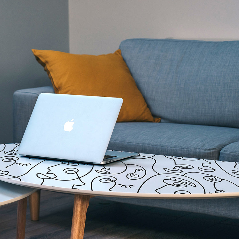 Moxie - Black & White Abstract Face Line Drawing Vinyl Furniture Wrap