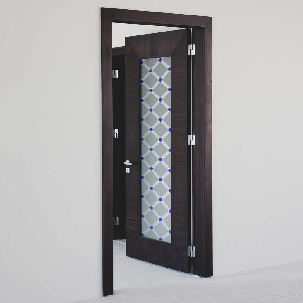 Stellago - Grey & Navy Tile Effect Vinyl Furniture Covering