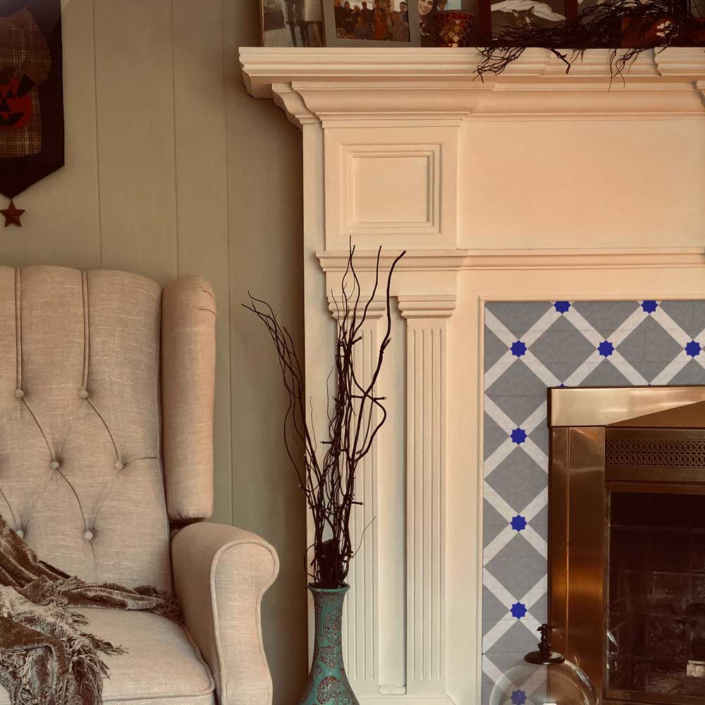 Stellago - Grey & Navy Tile Effect Vinyl Furniture Covering