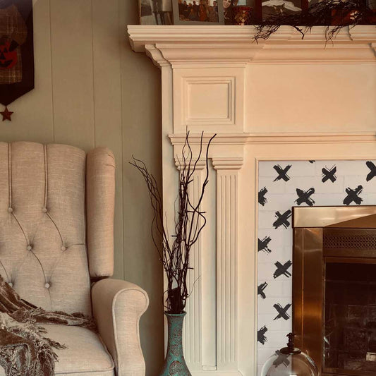 Xs - Black-on-Cream Brush Stroke Vinyl Furniture Covering