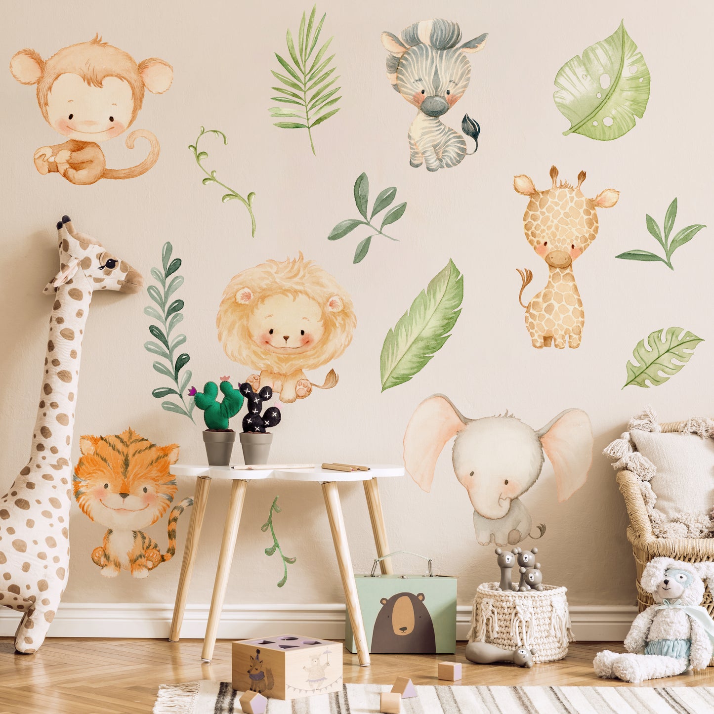Baby Jungle - Baby Jungle Animals and Leaves Nursery Wall Sticker Pack