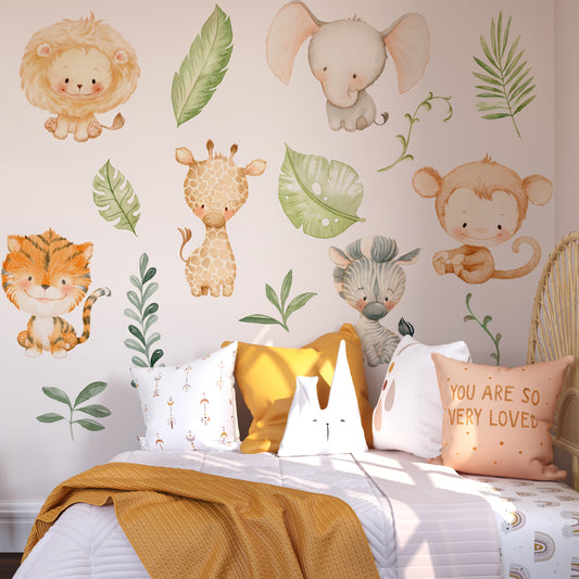 Baby Jungle - Baby Jungle Animals and Leaves Nursery Wall Sticker Pack