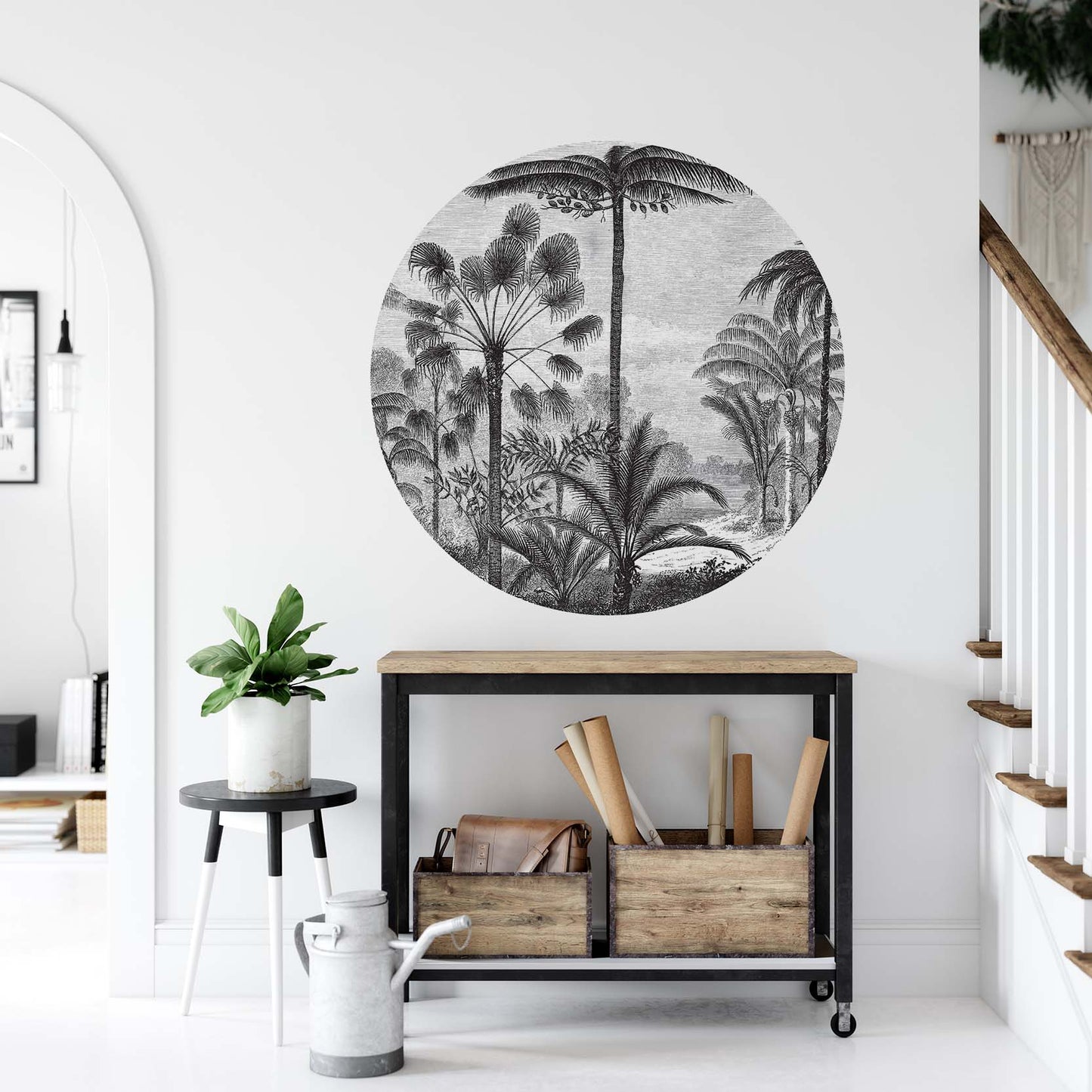 Vintage Tropical Etching Round Wall Sticker