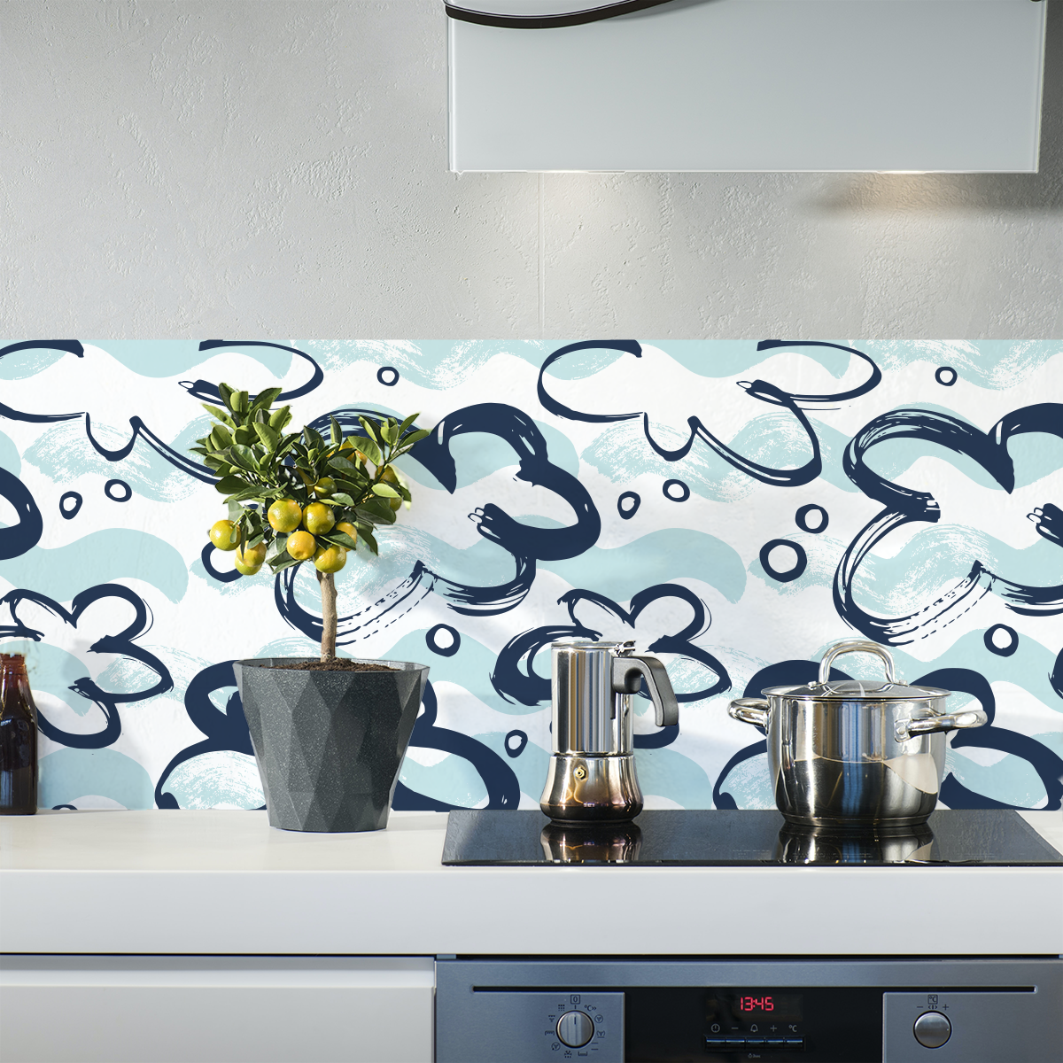 Biplic - Blue & White Abstract Clouds Vinyl Furniture Wrap