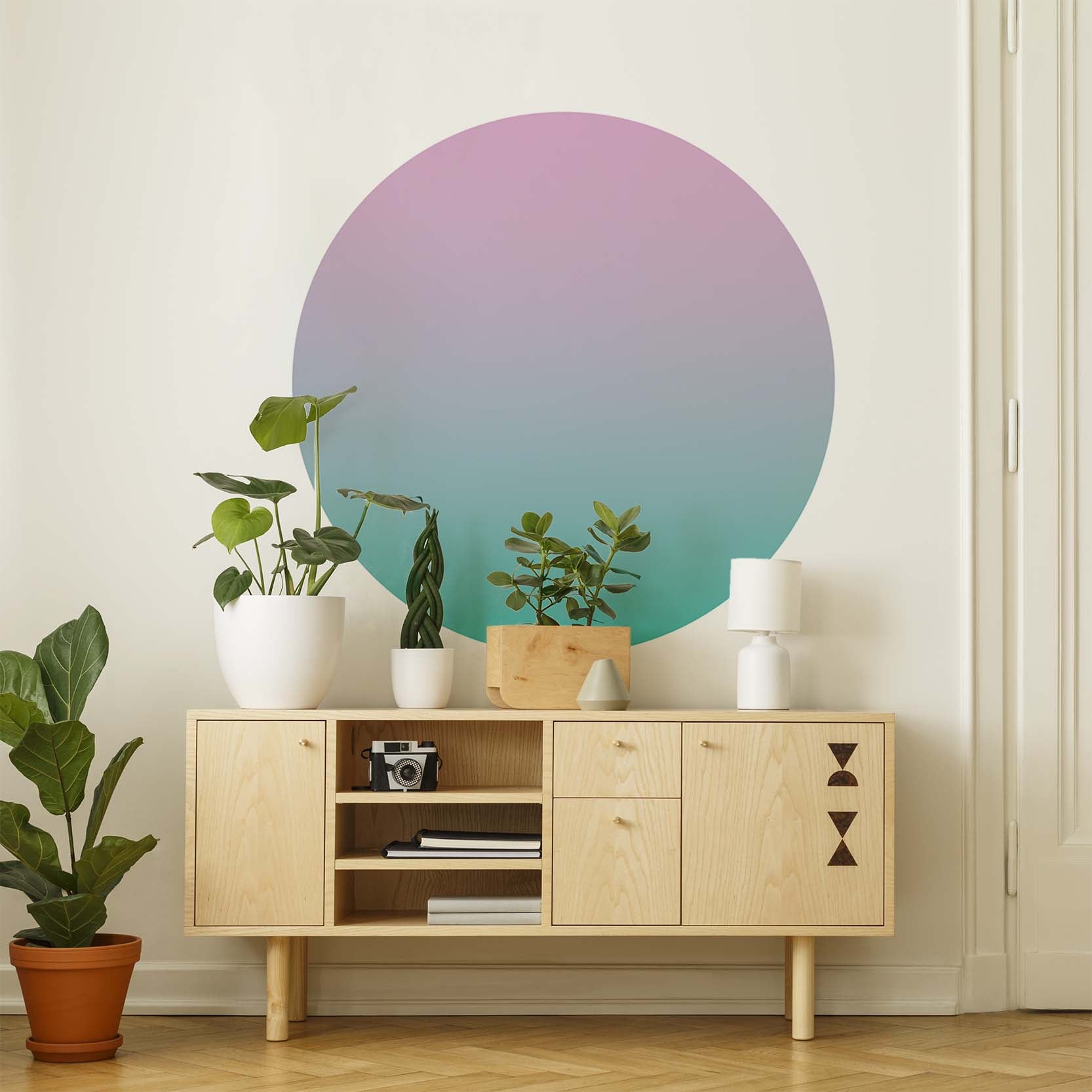 Pink and turquoise ombre gradient wall sticker on wall 