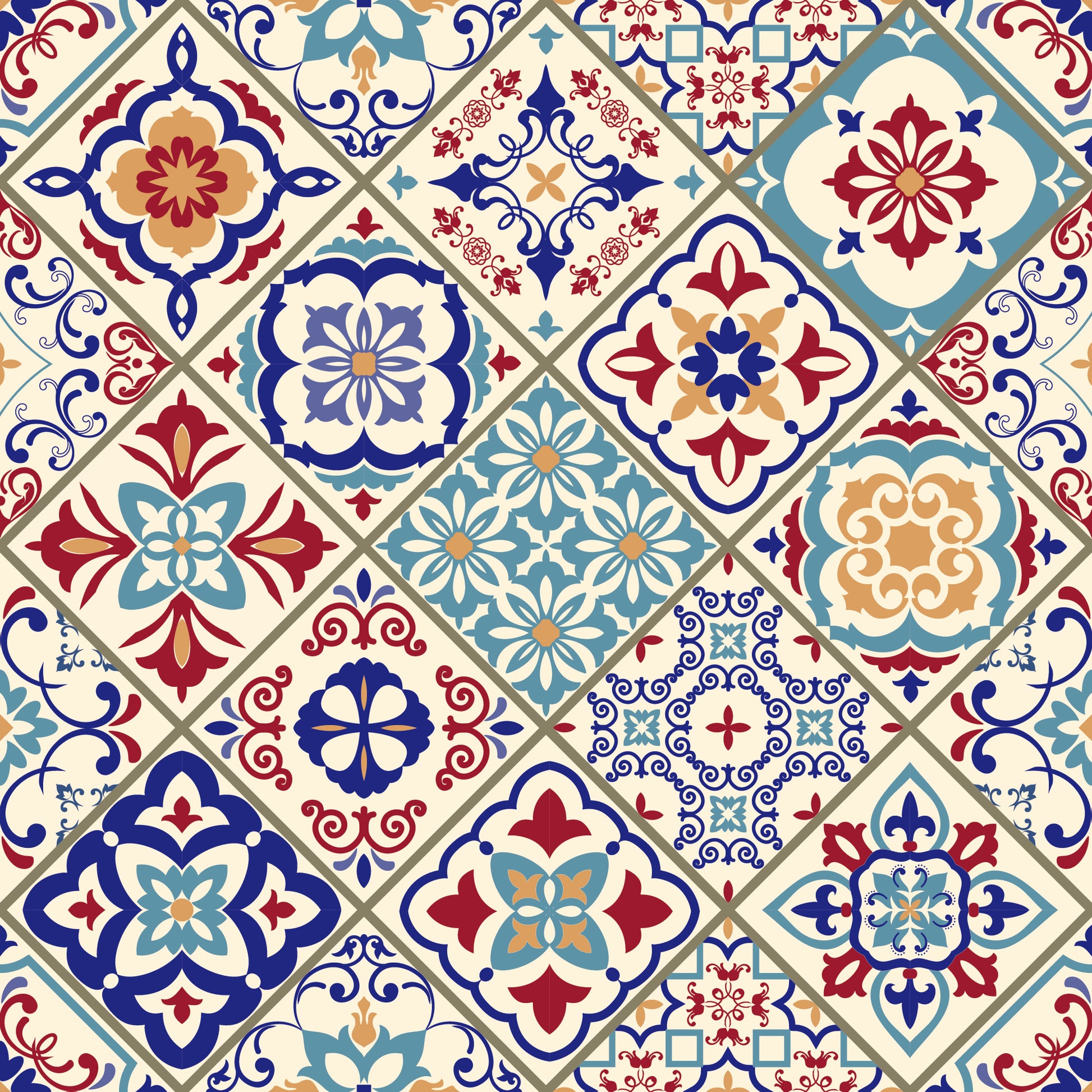 Codelic Bright Colourful Traditional Tile Pattern Printed on Premium Vinyl For Wrapping Desks, Tables, Kitchens, Bathrooms, Splashbacks, Fireplaces and more! Made in the UK by restowrap.