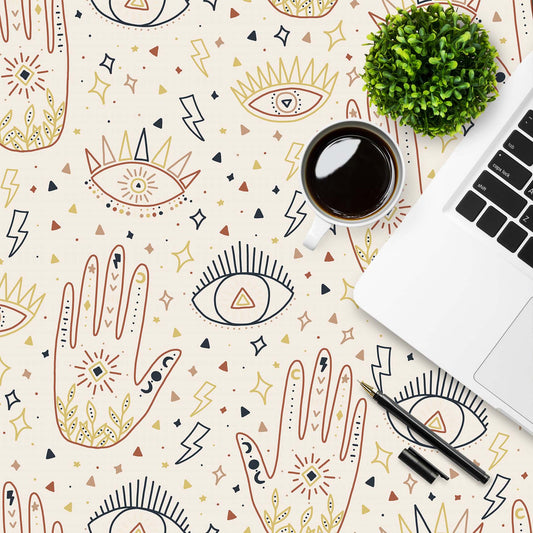 Going Boho Blue Red Mustard Eye and Hand Self-Adhesive Vinyl Wrap by RestoWrap