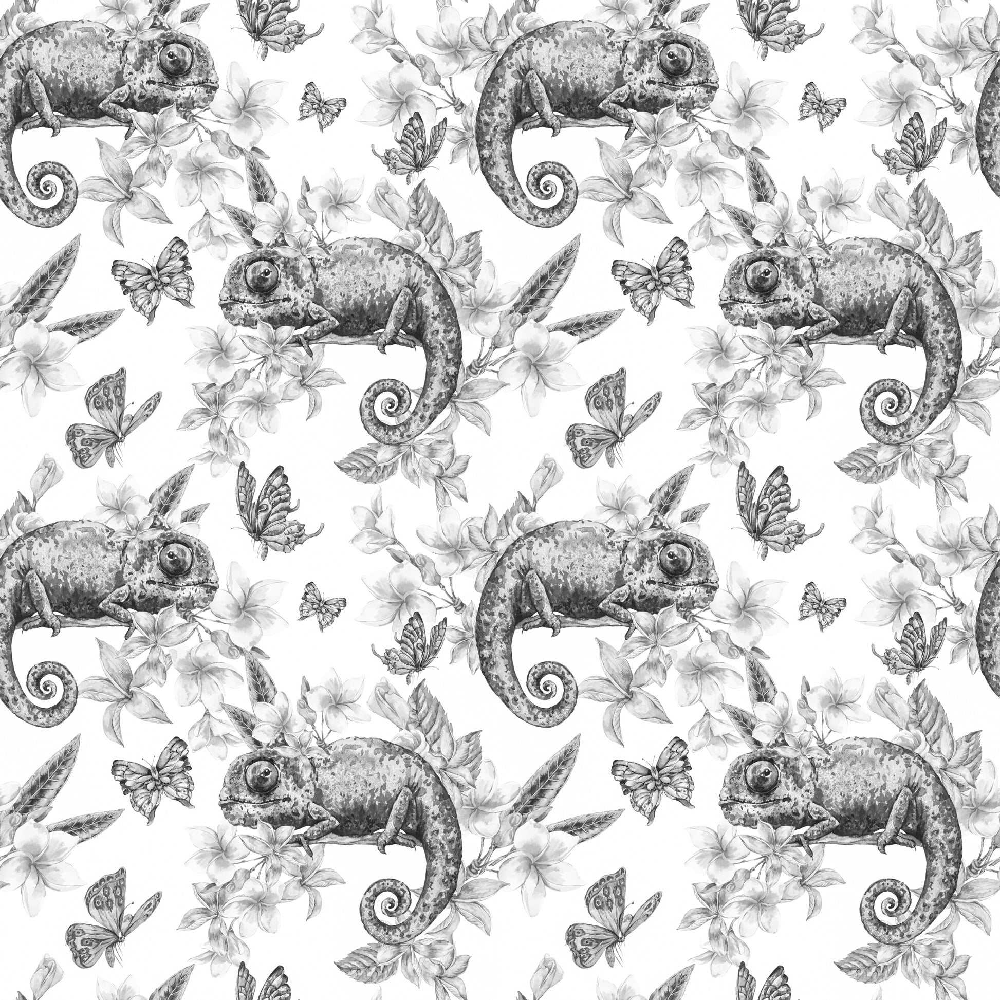 Jackson chameleon butterfly and flowers grey monochrome printed vinyl furniture wrap